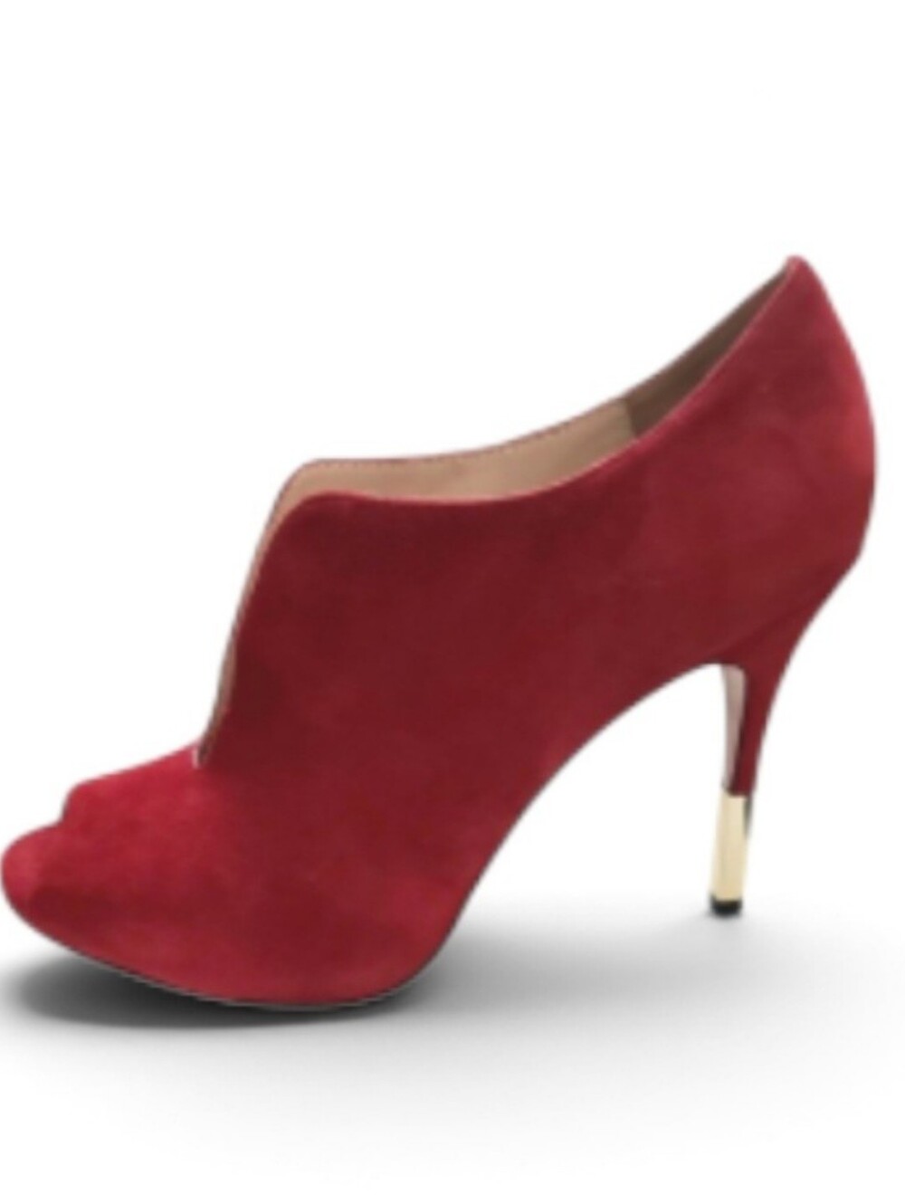 Pour La Victoire " Vive" Red Kid Suede Open-Toe Booties